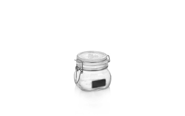 Bormioli Rocco Fido Square Clear Jar with Chalkboard, 17-1/2-Ounce