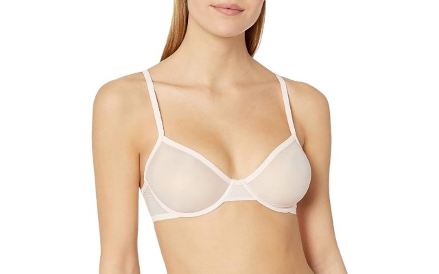  Women’s Sheer Marquisette Unlined Demi Bralette, Nude, 32C