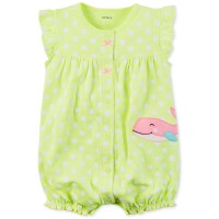 Carter’s Baby Girls’ Dotted Whale Snap Up Romper (Green, 24 Months)