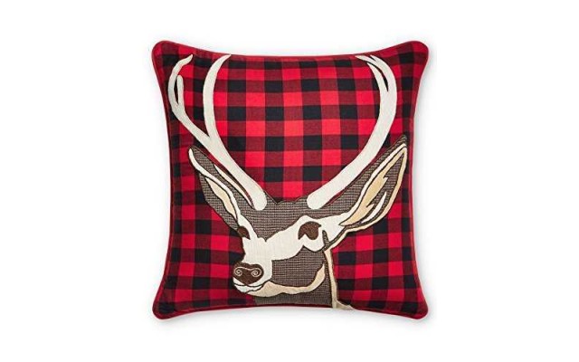 Celebrate Shop 16 x 16-in Stag-Head Plaid Pillow, Red