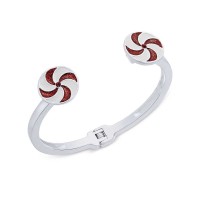 Celebrate Shop Women’s Holiday Peppermint Swirl Open-Cuff Bracelet, Silver-Tone