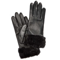 Charter Club Faux Fur-Cuff Leather Tech Gloves (Black, S)