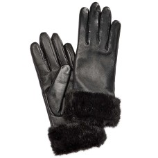 Charter Club Faux Fur-Cuff Leather Tech Gloves (Black, S)