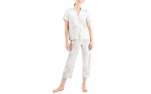  Notch Collar Capri Pants Pajama Set, Floral Toile, Large