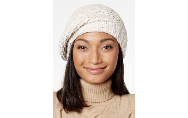  Velvety Solid Chenille Beret (Ivory, One Size)