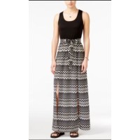 City Studios Juniors Printed Belted Maxi Dress, Black/White, Small