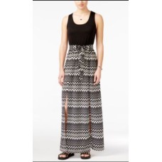 City Studios Juniors Printed Belted Maxi Dress, Black/White, Small