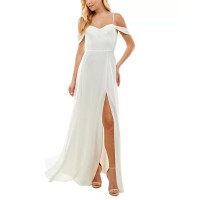 City Studios Womens Juniors’ Cold-Shoulder Lace-Up Gown, White/5