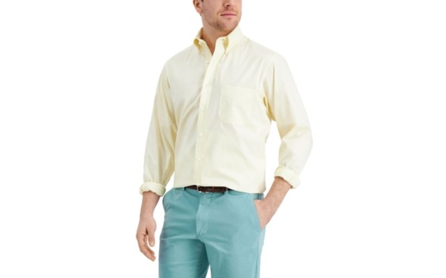  Mens Yellow Collared Cotton Dress Shirt, 16.5- 34/35