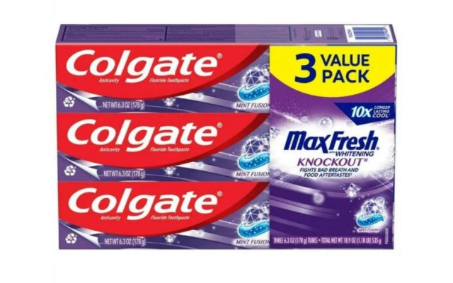  MaxFresh KnockOut Whitening Toothpaste with Mini Breath Strips, Mint Fusion, 6 Oz, 3 Ct - 2 Pack