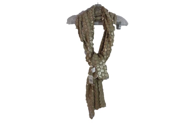  Women’s Beige Champagne Floral Sequin Neck Wrap Scarf NWT