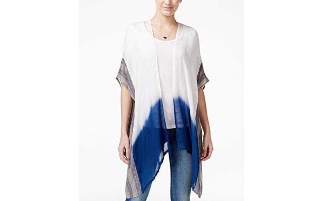  Women’s Dip Dye Border Woven Kimono Wrap Serene Sky Blue