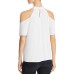  Lace Front Cold Shoulder Top (White, S)