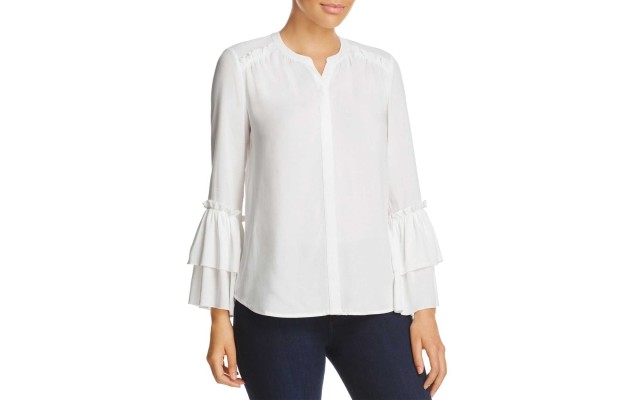  Ruffle Bell Sleeve Blouse (White, M)