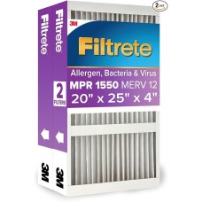Filtrete 20x25x4 AC Furnace Air Filter, MPR 1550, MERV 12, Fits Lennox & Honeywell, Allergen, Electrostatic Air Cleaning Filter, 2-Pack (actual size 19.88 x 24.63 x 4.31)