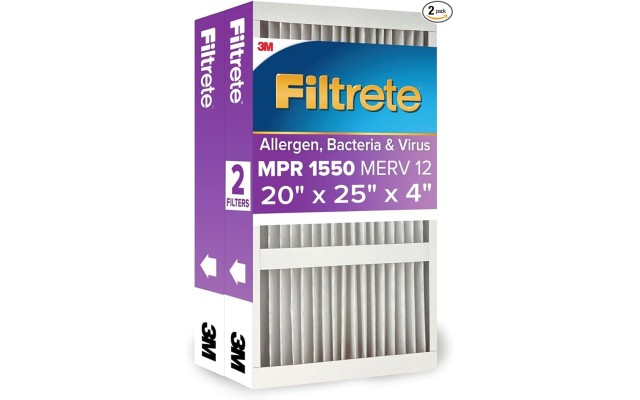  20x25x4 AC Furnace Air Filter, MPR 1550, MERV 12, Fits Lennox & Honeywell, Allergen, Electrostatic Air Cleaning Filter, 2-Pack (actual size 19.88 x 24.63 x 4.31)