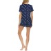 Flora by  Printed Ribbed Shorts Pajama Set, Navy, Large