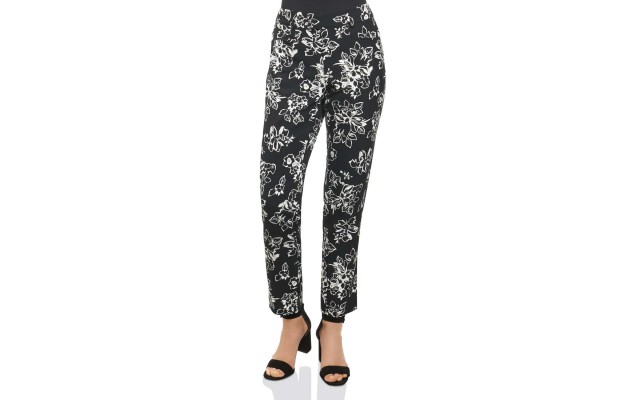  Rachel Floral Print Ankle Pants (Black, 6)