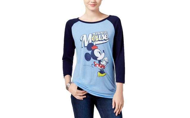  Juniors’ Minnie Mouse Graphic Raglan T-Shirt (Blue, Small)