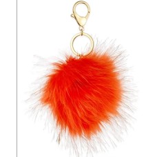 Fuzzy Keyfob In Bright Orange Synthetic Yarn, Gold Hardware,