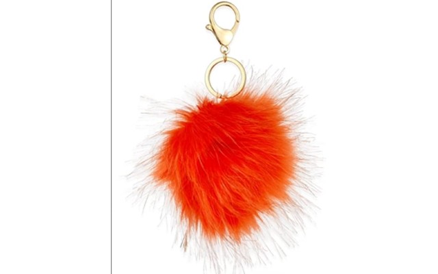 Keyfob In Bright Orange Synthetic Yarn, Gold Hardware,