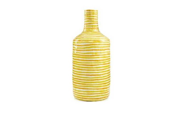 Heart of Haiti Paper Mache Vase Yellow Stripe NEW $62