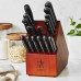  Solution 15-pc Kitchen Knife Set with Block Chef Knife Paring Knife Utility Knife Bread Knife Steak Knife Black Stainless Steel