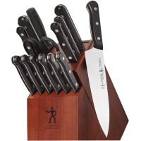 Henckels Solution 15-pc Kitchen Knife Set with Block Chef Knife Paring Knife Utility Knife Bread Knife Steak Knife Black Stainless Steel
