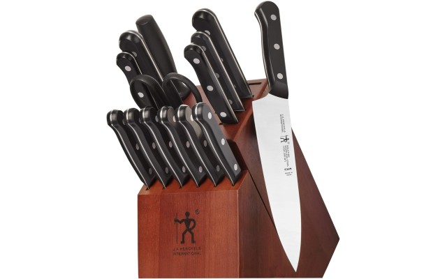  Solution 15-pc Kitchen Knife Set with Block Chef Knife Paring Knife Utility Knife Bread Knife Steak Knife Black Stainless Steel