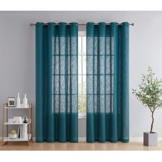 HLC.ME Abbey Faux Linen Textured Semi Sheer Privacy Light Filtering Transparent Window Grommet Floor Length Curtains Drapery Panels for Bedroom & Living Room, 2 Panels (54 W x 84 L, Grey Teal Blue)