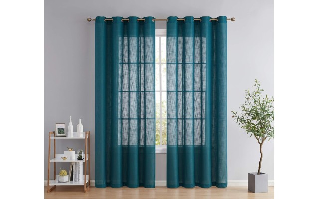  Abbey Faux Linen Textured Semi Sheer Privacy Light Filtering Transparent Window Grommet Floor Length Curtains Drapery Panels for Bedroom & Living Room, 2 Panels (54 W x 84 L, Grey Teal Blue)
