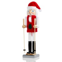 Holiday Lane 14″ Wood Skier Nutcracker in Winter Sweater Christmas