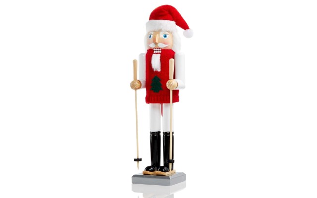 14″ Wood Skier Nutcracker in Winter Sweater Christmas