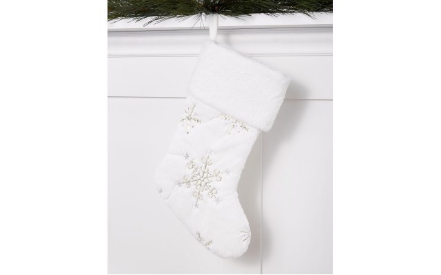  White Plush Sequins & Snowflakes Stocking