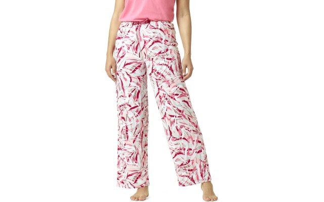  Women’s Printed Knit Long Pajama Sleep Pant, Pink, Large