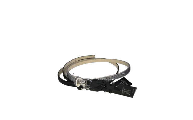  Glitter 2-for-1 Skinny Belts (Silver/Black, S)