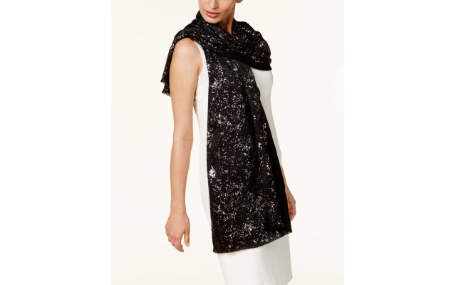  Metallic-Print Wrap & Scarf (Black)