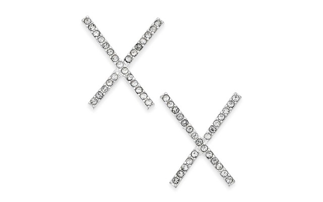  Silver-Tone Pave Crisscross Stud Earrings – Silver