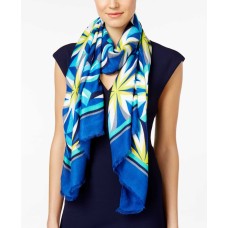 INC International Concepts Tile Floral Printed Woven Pashmina Fringe Wrap Scarf Aegean Blue #69