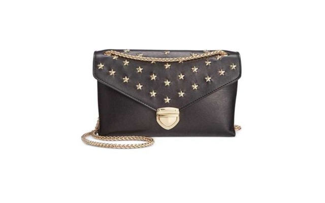 INC Womens Kataana Faux Leather Studded Crossbody Handbag Black Small