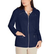Karen Scott Watercolor-Floral Henley Top,Intrepid Blue, Large