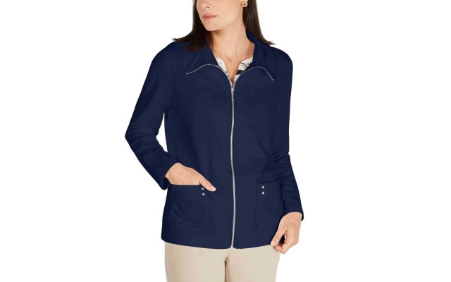  Watercolor-Floral Henley Top,Intrepid Blue, Large