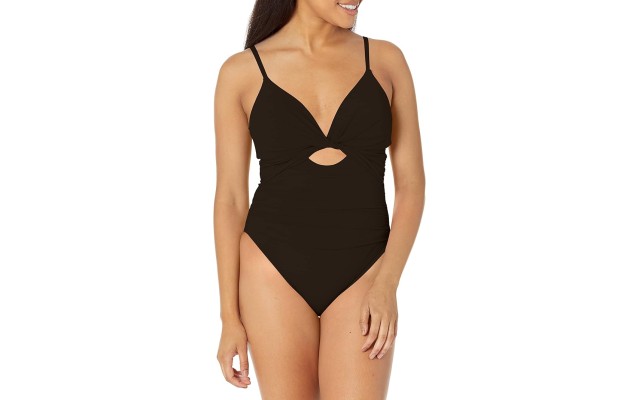  Twist-Front Keyhole One-Piece Swimsuit Women's Swimsuit, Black, 10