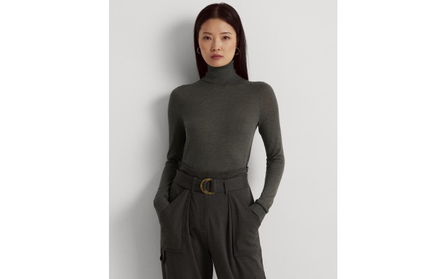  Silk-Blend Turtleneck Sweater, Grey Heather, Large