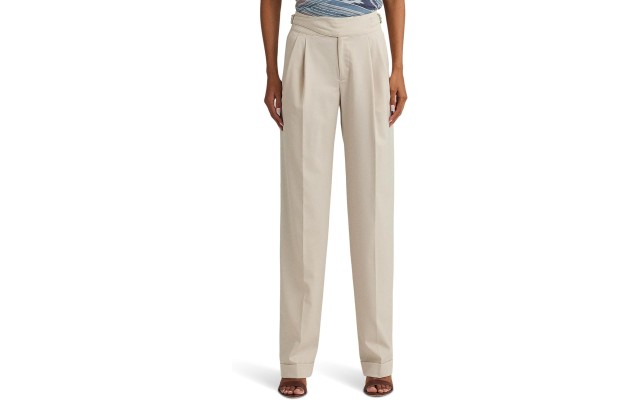  Women’s Pleated Wool-Blend Twill Straight Pants, Explorer Sand, 10