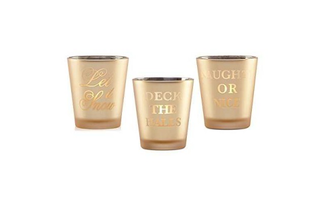  Golden Holidays Let it Snow, Deck the Halls & Naughty or Nice 4-in Votives, (Set of 3)