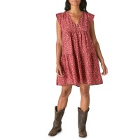 Lucky Brand Women’s Printed Peasant Mini Dress, Red, XLarge