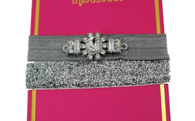 Macys Glitter Elastic Hair Tie With Crystal Stone Stays Under The Mistletoe (Silver/Gray)