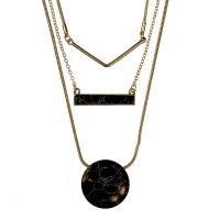 Macys Gold-Tone Black Bar Circle Chain 3 Strand Necklacce