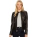  Quilted Leather Moto Jacket (Black, M)
